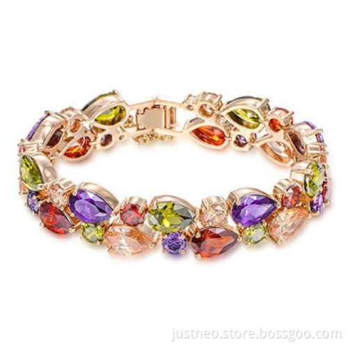 18k rose gold plated bracelets and bangles for women, colorful cubic zirconia CZ jewelry